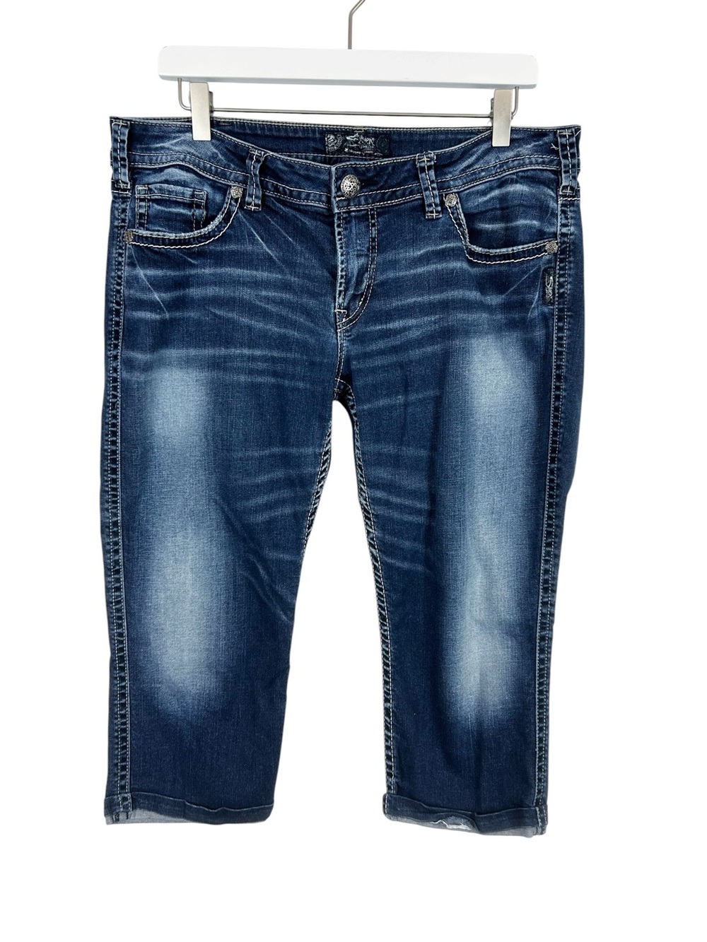 Silver Jeans Co. Aiko Denim Capris Women's Size 31 Y2K Embroidered Rear Pockets